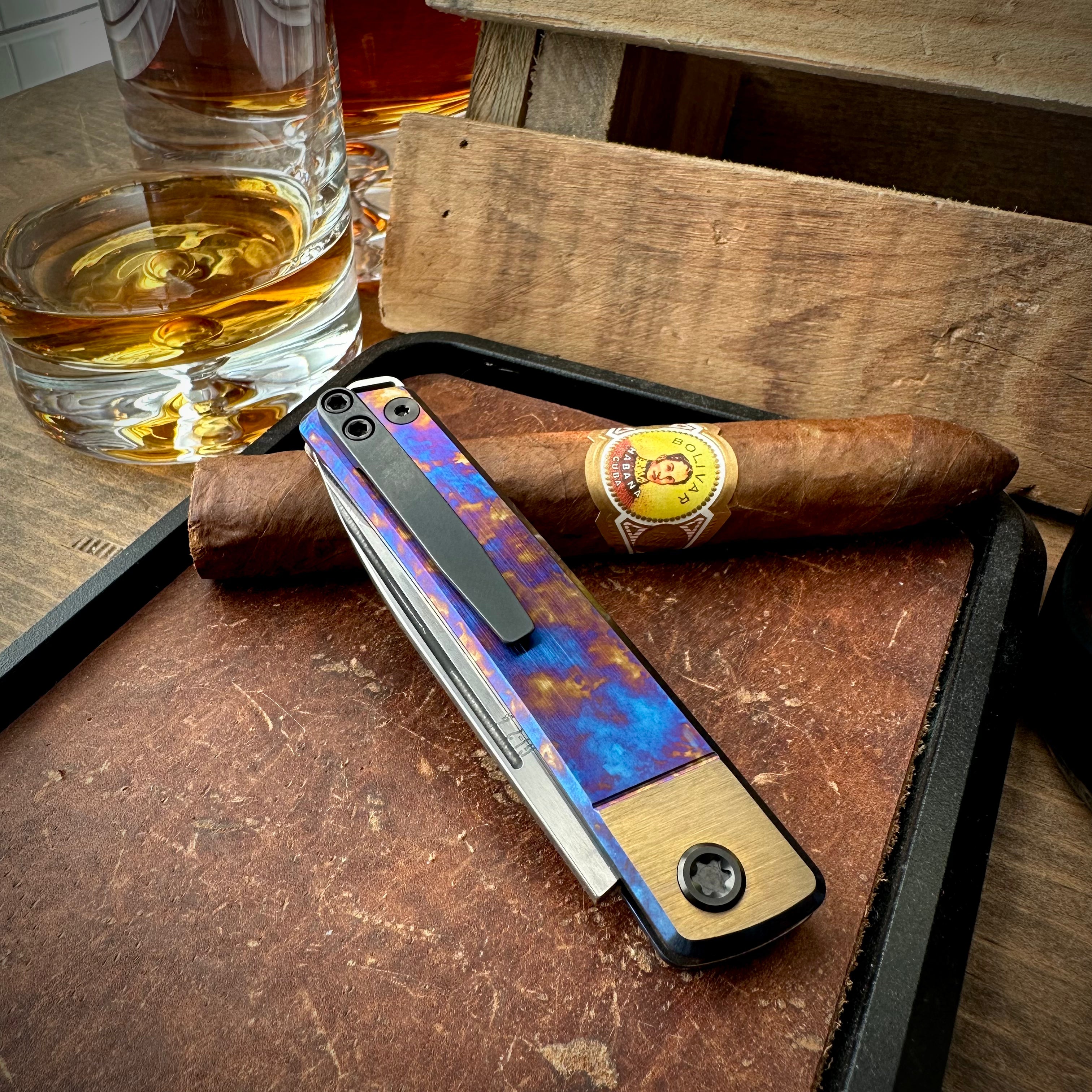 Medford Knives Gentleman Jack 2 Tumbled Tanto, Bronze Bolsters, Violet/Bronze Ano