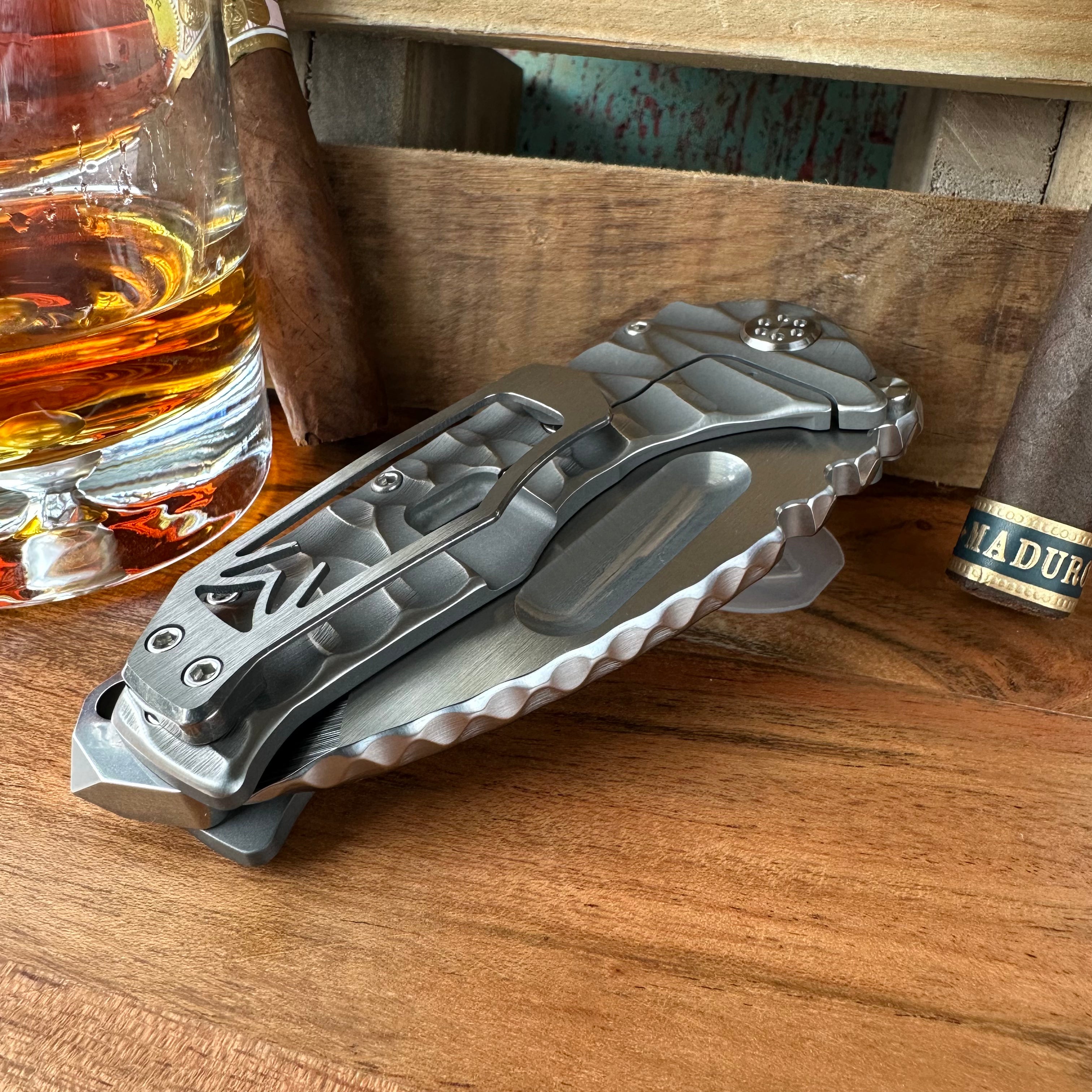 Final Edition Medford Knife and Tool Praetorian Ti - Smoothed Jimped Satin S45vn Tanto, Contoured Twisted Predator