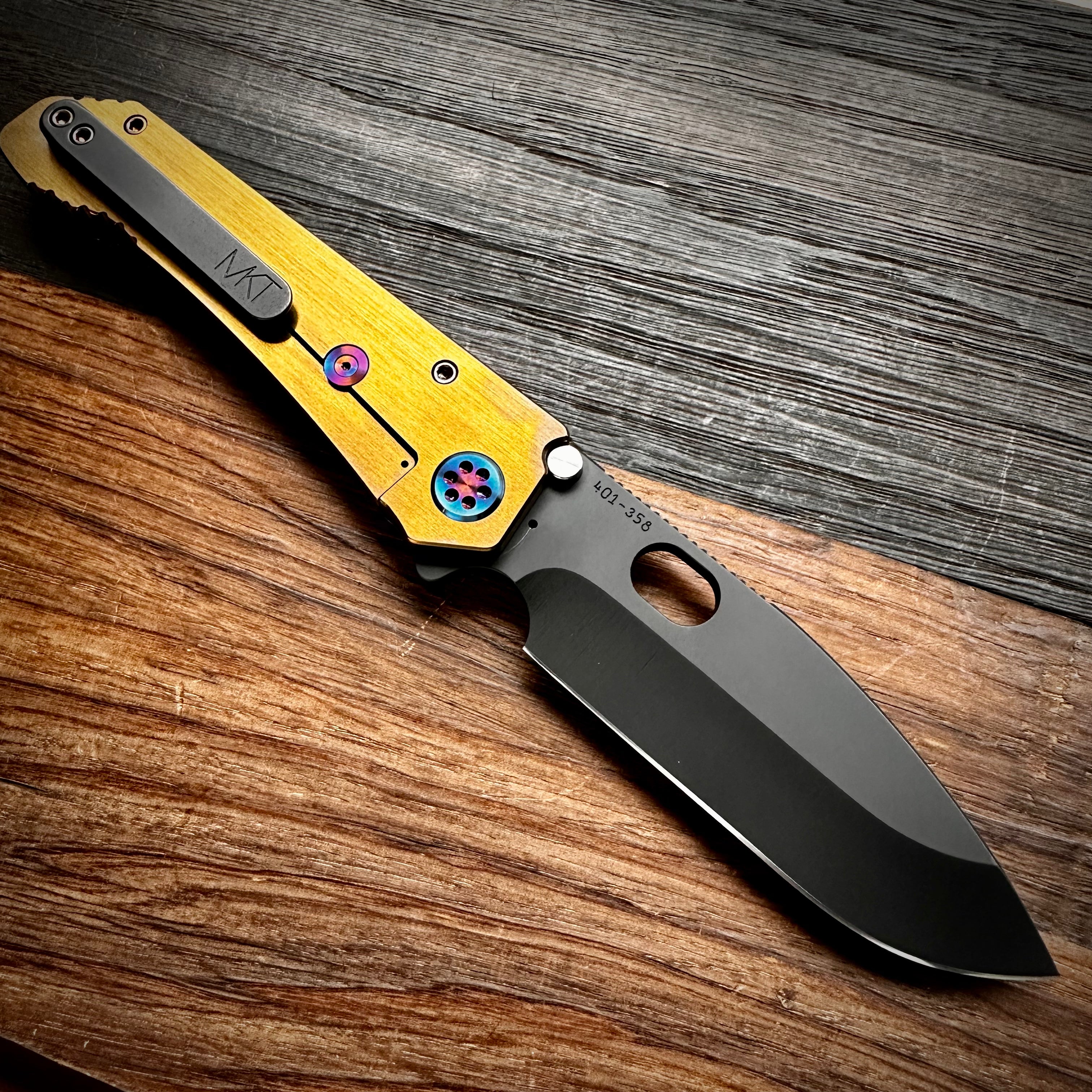 Medford Knife and Tool 187 Drop Point Folding Knife - DLC D2 Blade, Bronzed Handles, Flamed Hardware, DLC Clip