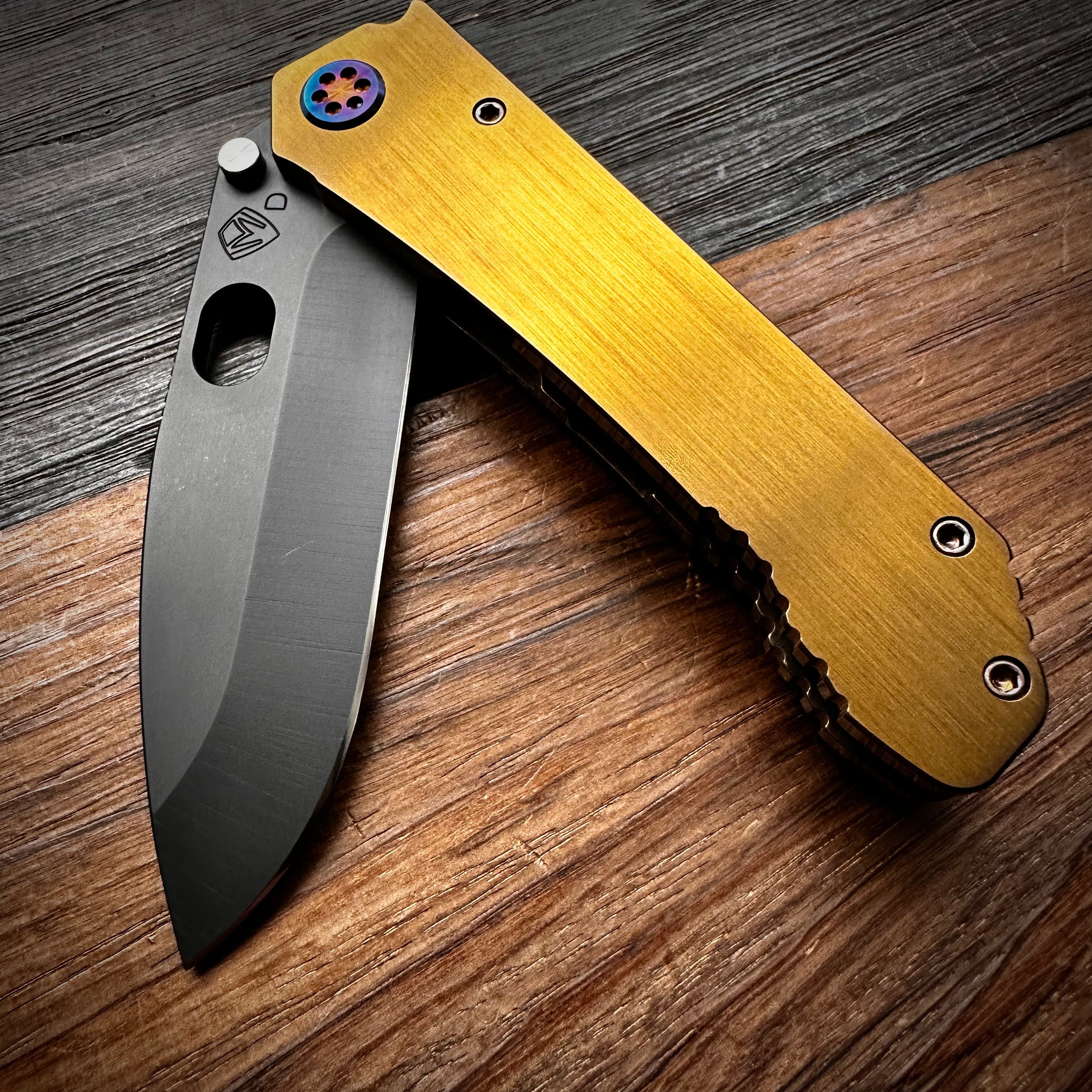Medford Knife and Tool 187 Drop Point Folding Knife - DLC D2 Blade, Bronzed Handles, Flamed Hardware, DLC Clip