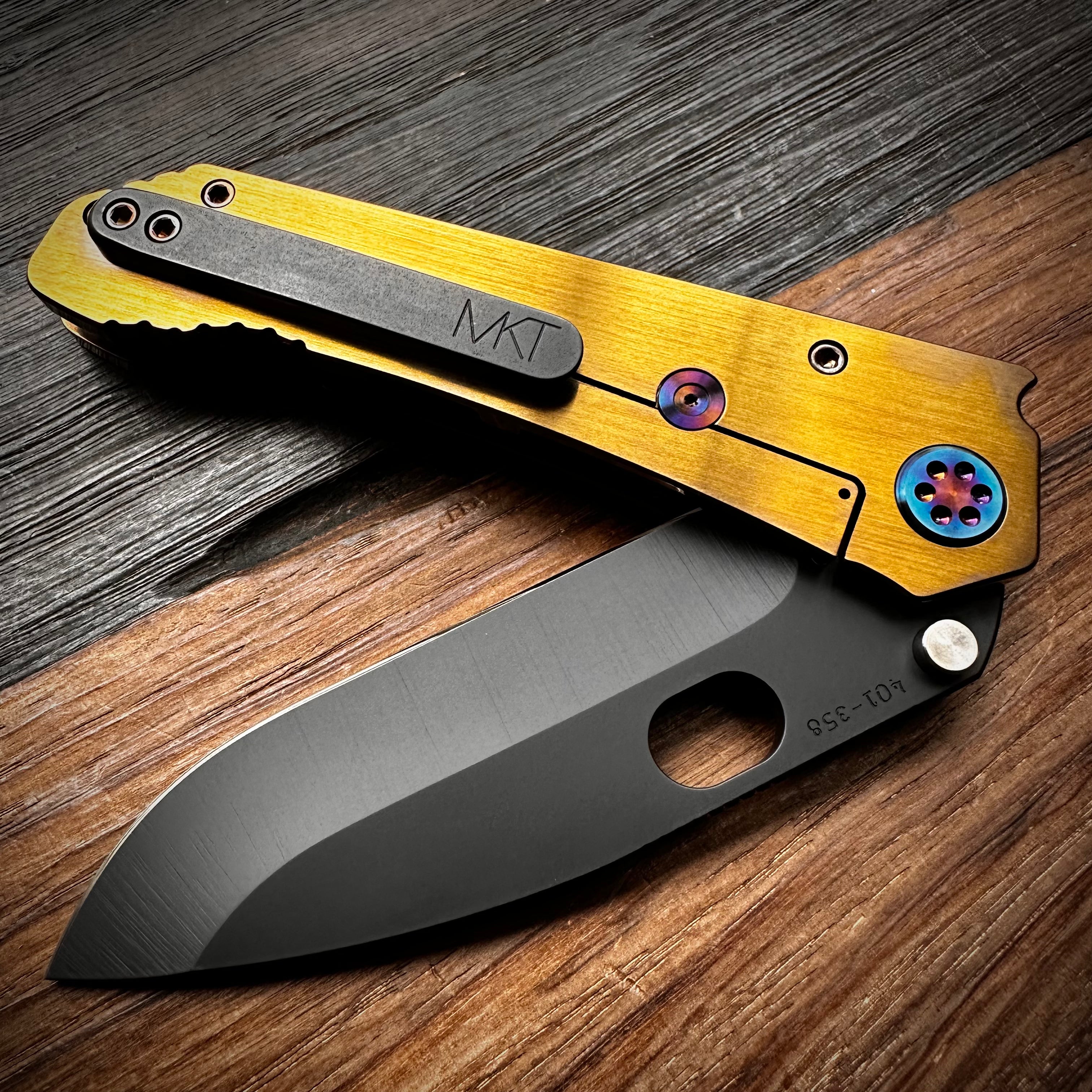 Medford Knife and Tool 187 Drop Point Folding Knife - DLC D2 Blade, Bronzed Handles, Flamed Hardware, DLC Clip