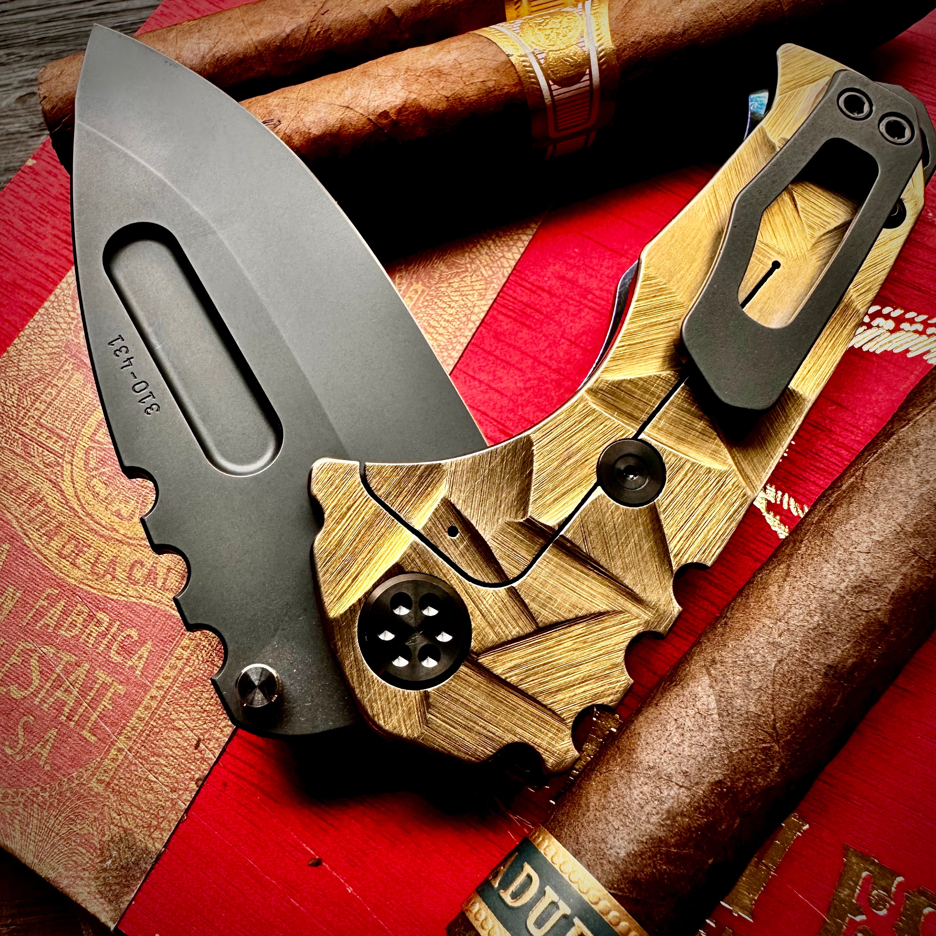 Medford Knife and Tool Praetorian Genesis T Folding Knife - DLC Drop Point Blade, Acid Etched Stained Glass