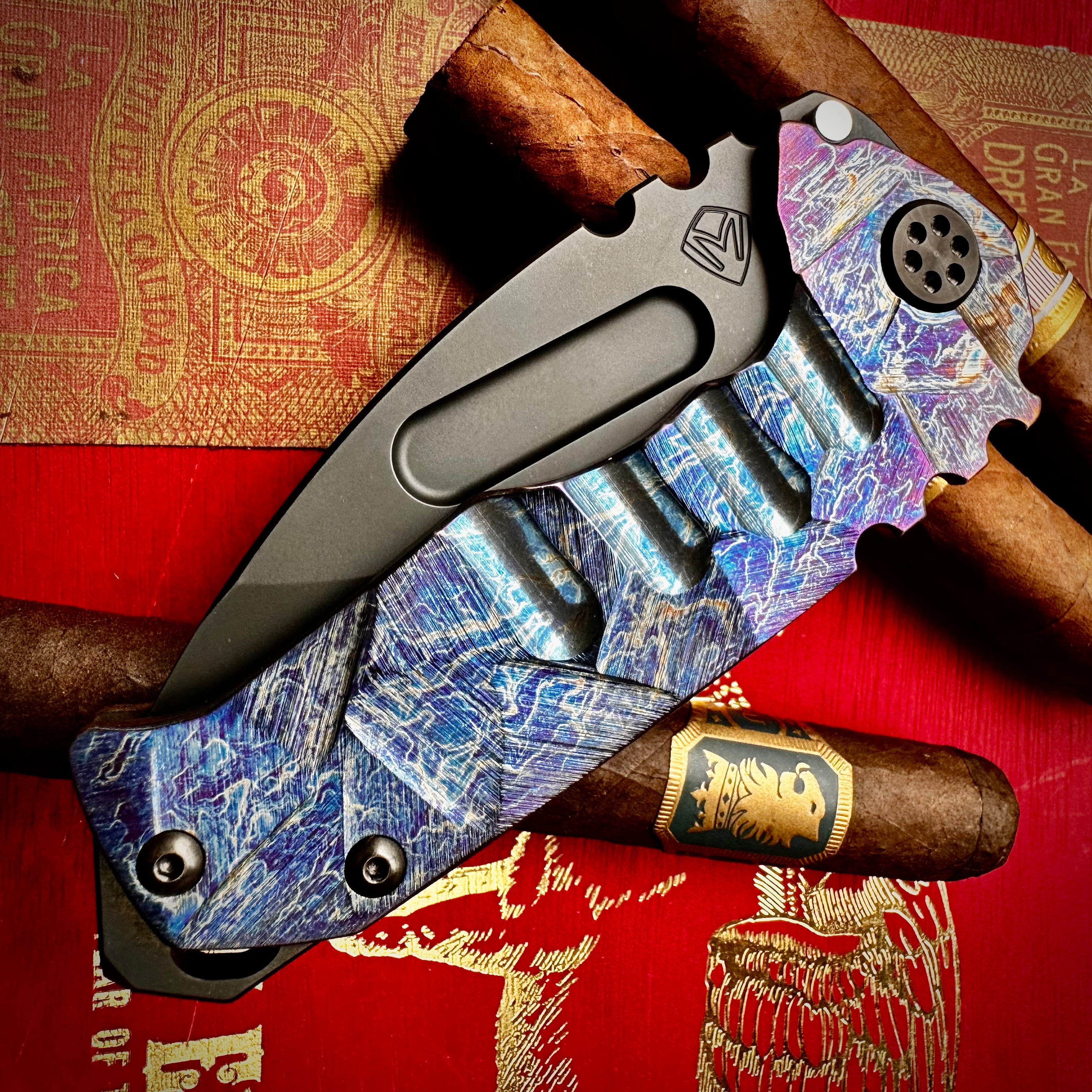 Medford Knife and Tool Praetorian Genesis T Folding Knife - DLC Drop Point Blade, Acid Etched Stained Glass