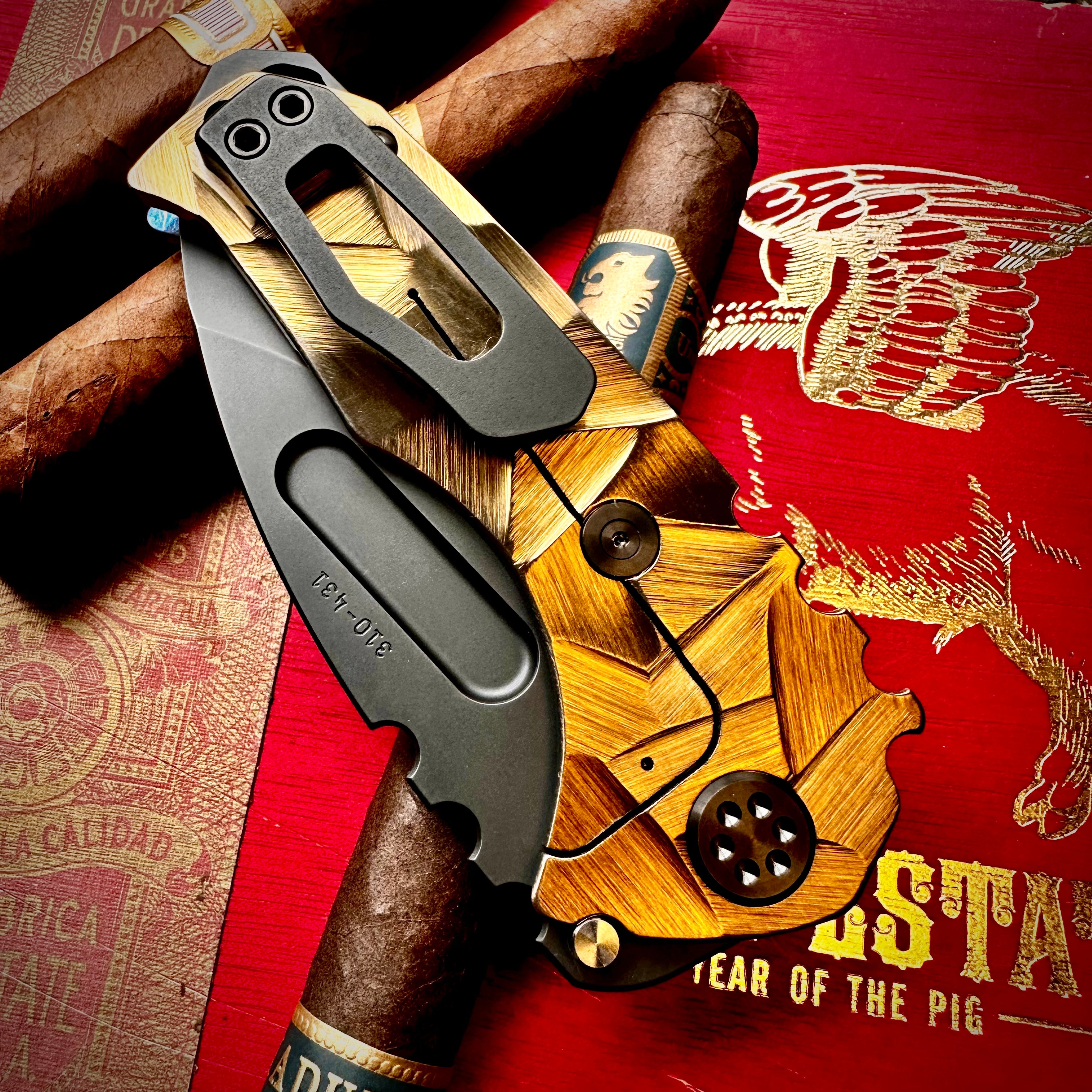 Medford Knife and Tool Praetorian Genesis T Folding Knife - DLC Drop Point Blade, Acid Etched Stained Glass