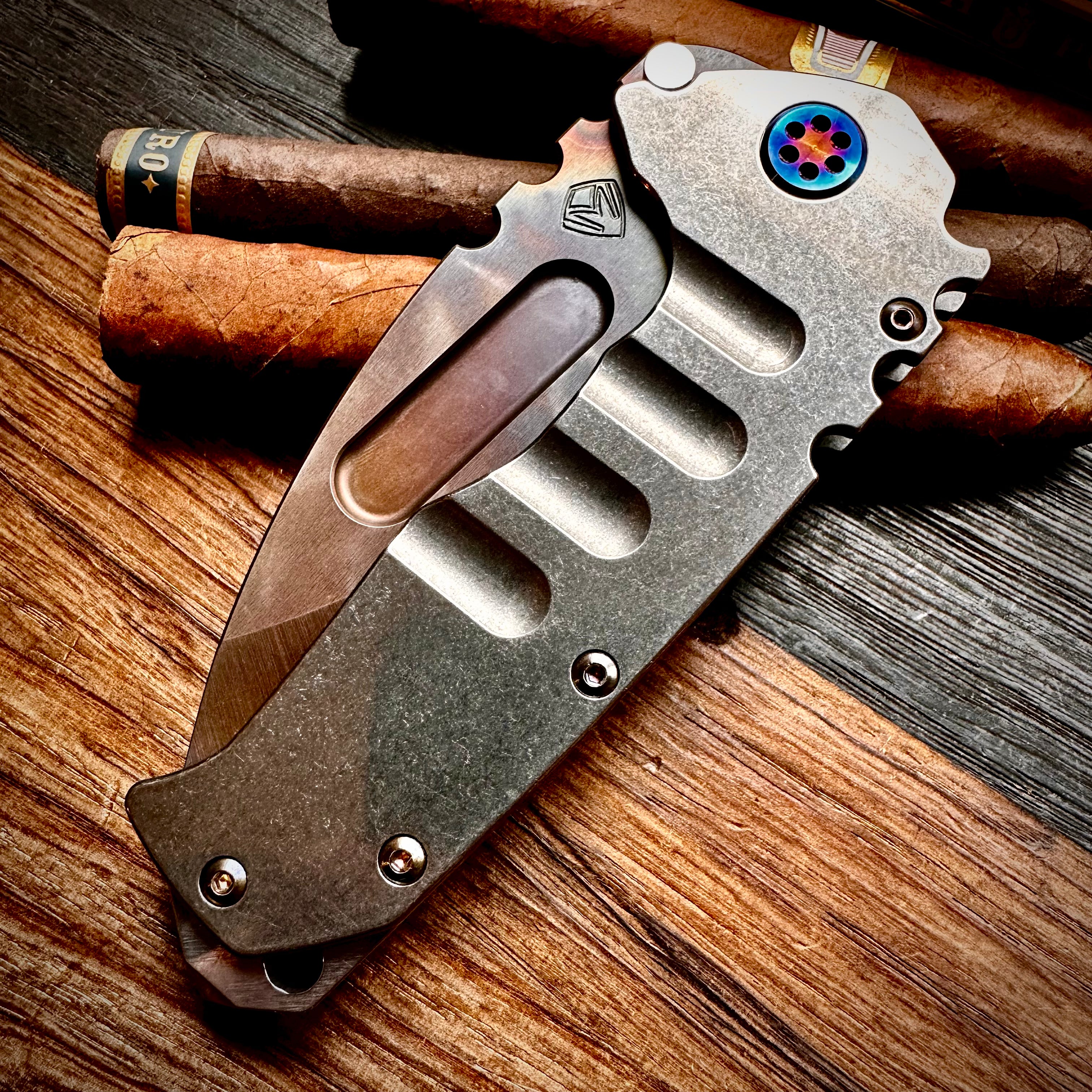 Medford Knife and Tool Praetorian T Folding Knife - S35vn Vulcan Drop Point, Old School Tumbled
