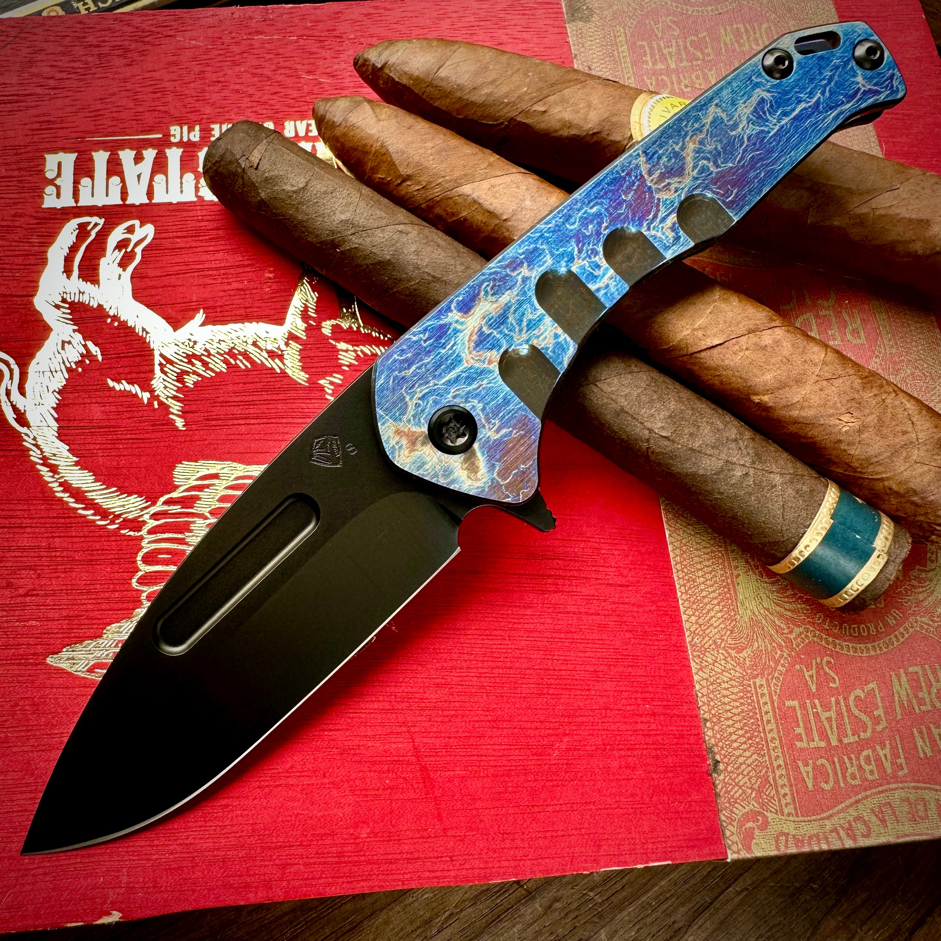 Medford Knife and Tool Praetorian Slim Flipper Knife - DLC S45vn Drop Point, Acid Etched Titanium Scales, DLC Hardware