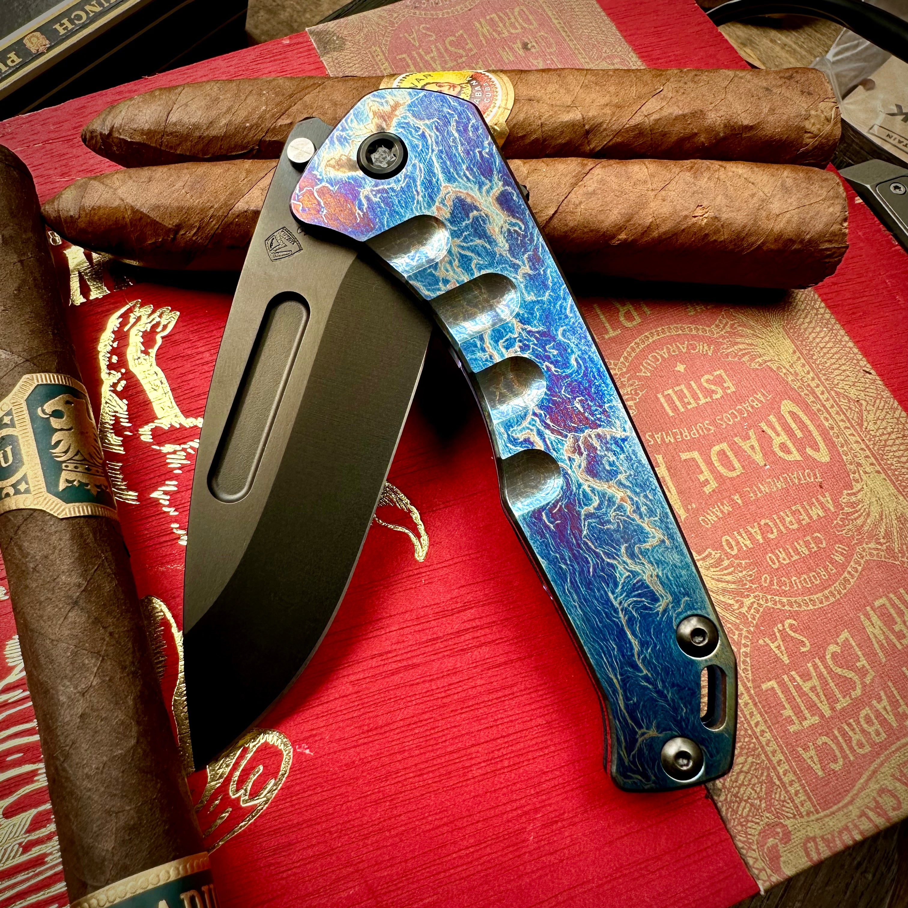 Medford Knife and Tool Praetorian Slim Flipper Knife - DLC S45vn Drop Point, Acid Etched Titanium Scales, DLC Hardware
