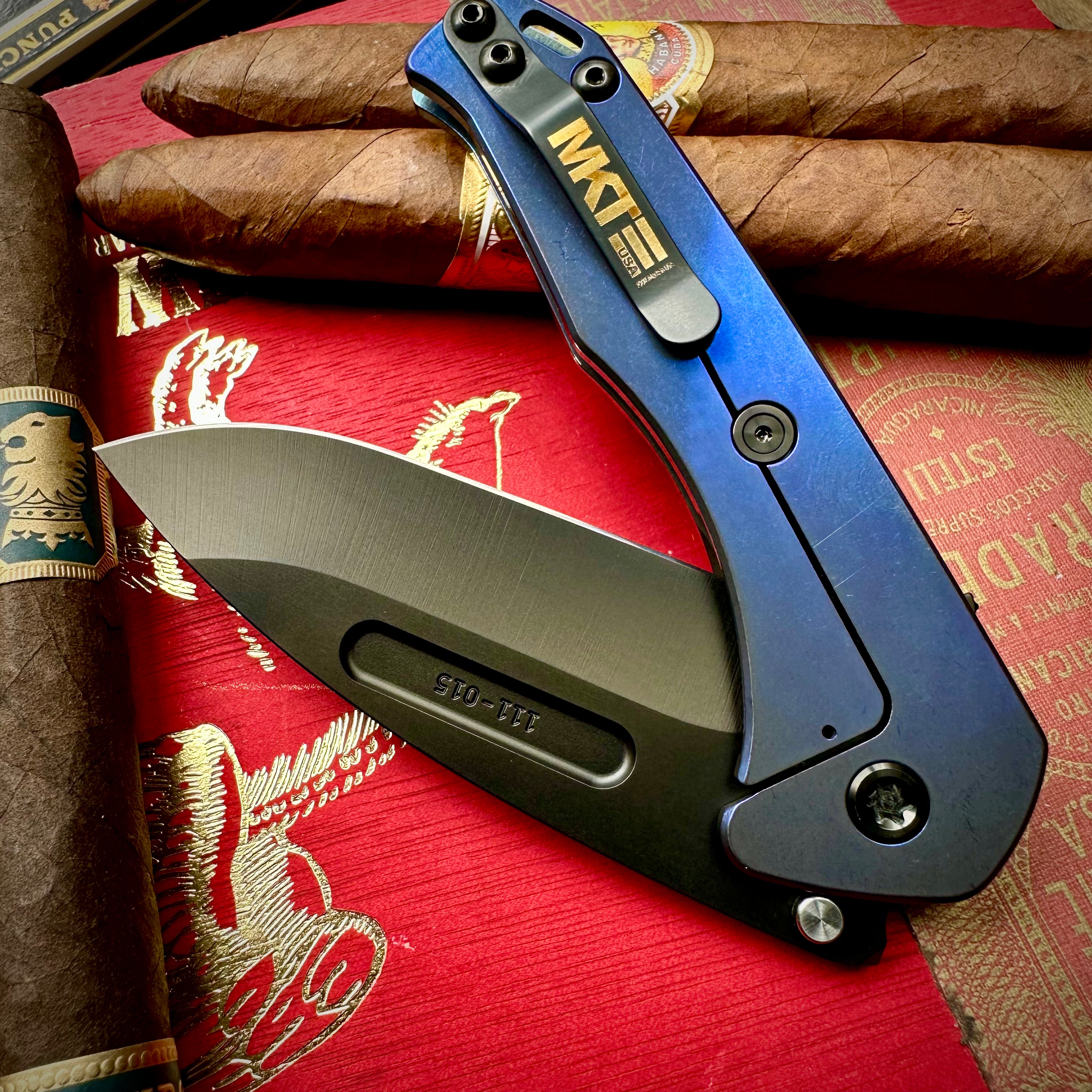 Medford Knife and Tool Praetorian Slim Flipper Knife - DLC S45vn Drop Point, Acid Etched Titanium Scales, DLC Hardware