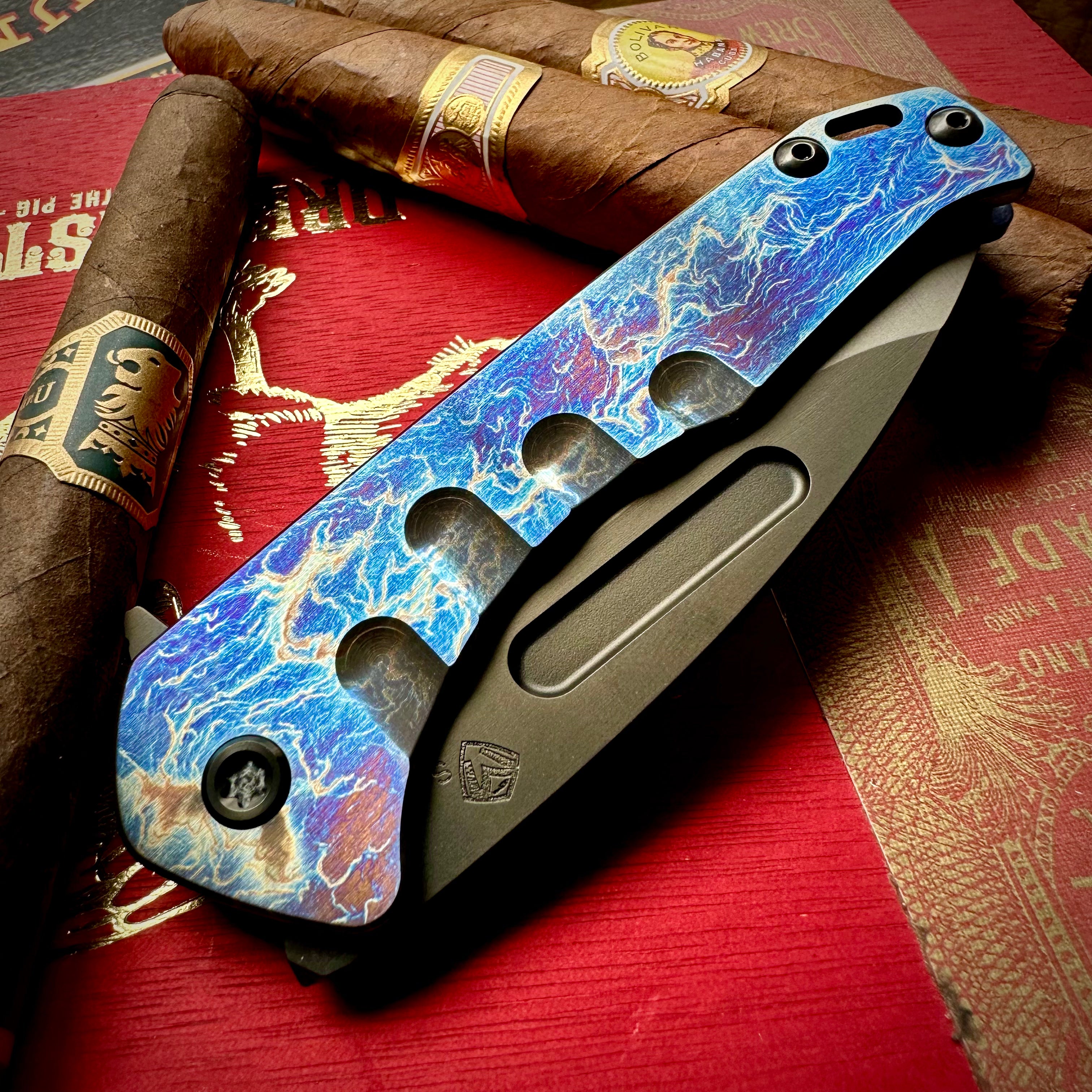 Medford Knife and Tool Praetorian Slim Flipper Knife - DLC S45vn Drop Point, Acid Etched Titanium Scales, DLC Hardware