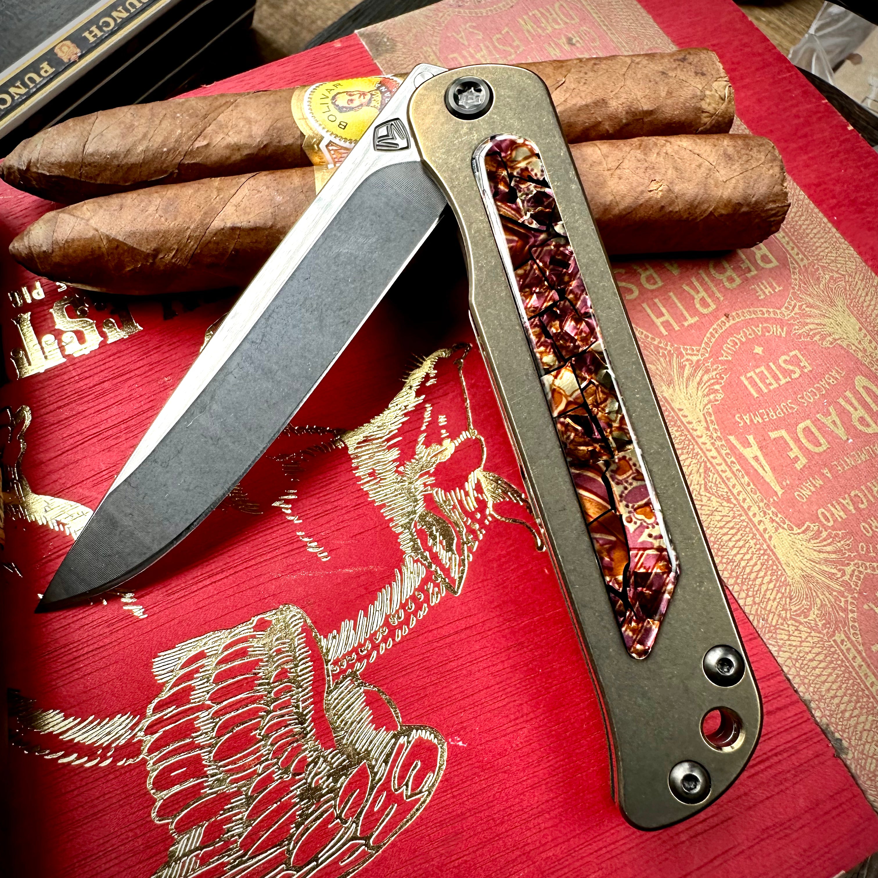 Medford Knife and Tool T-Bone Folding Knife - Tumbled S45vn Drop Point, Bronze Safari