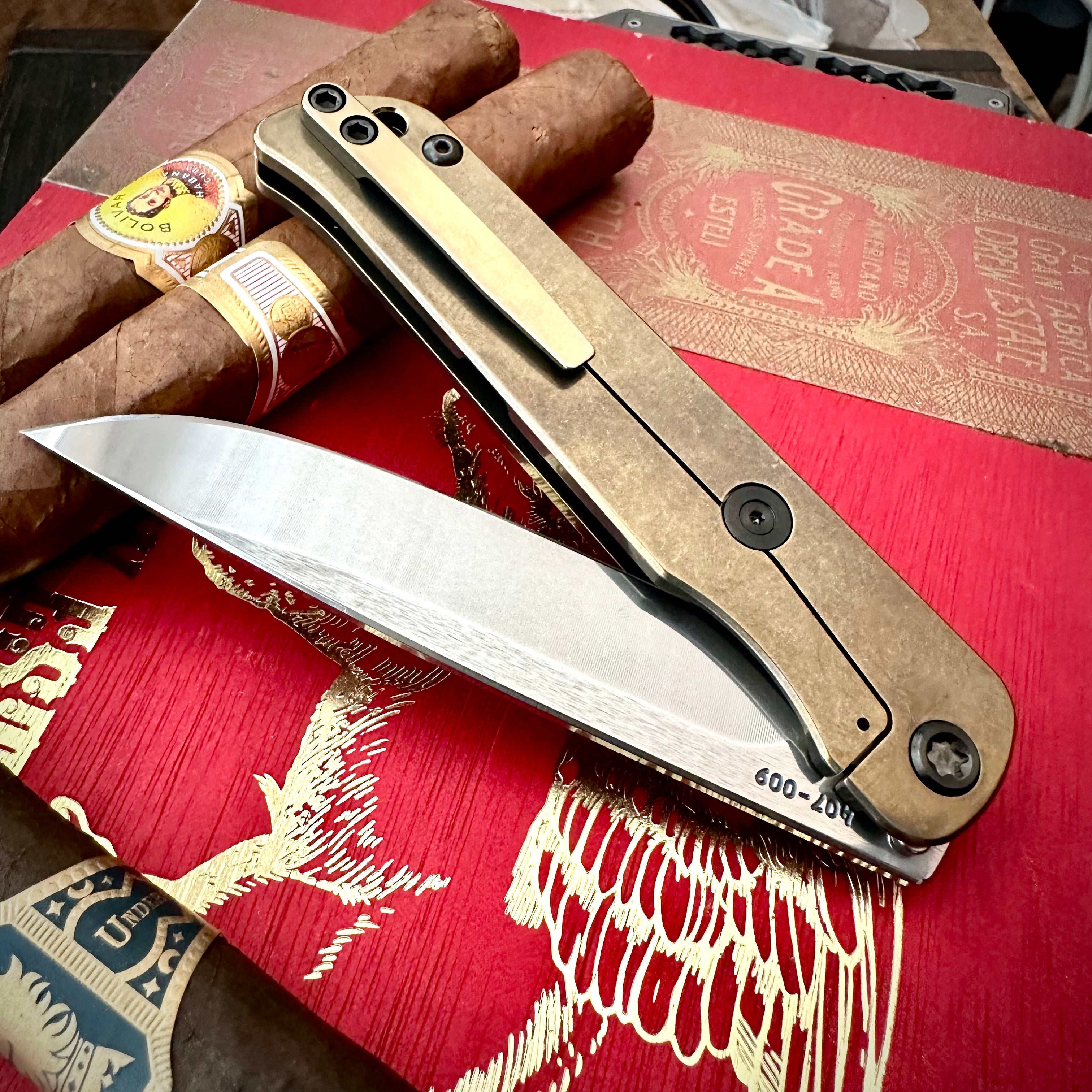 Medford Knife and Tool T-Bone Folding Knife - Tumbled S45vn Drop Point, Bronze Safari