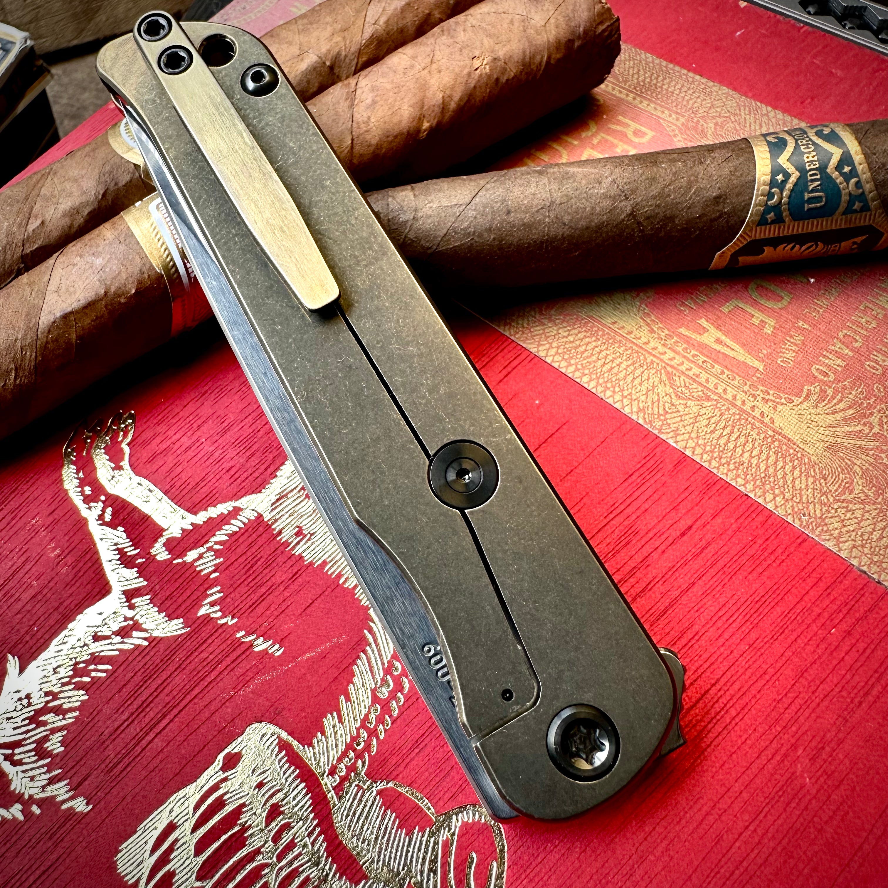 Medford Knife and Tool T-Bone Folding Knife - Tumbled S45vn Drop Point, Bronze Safari