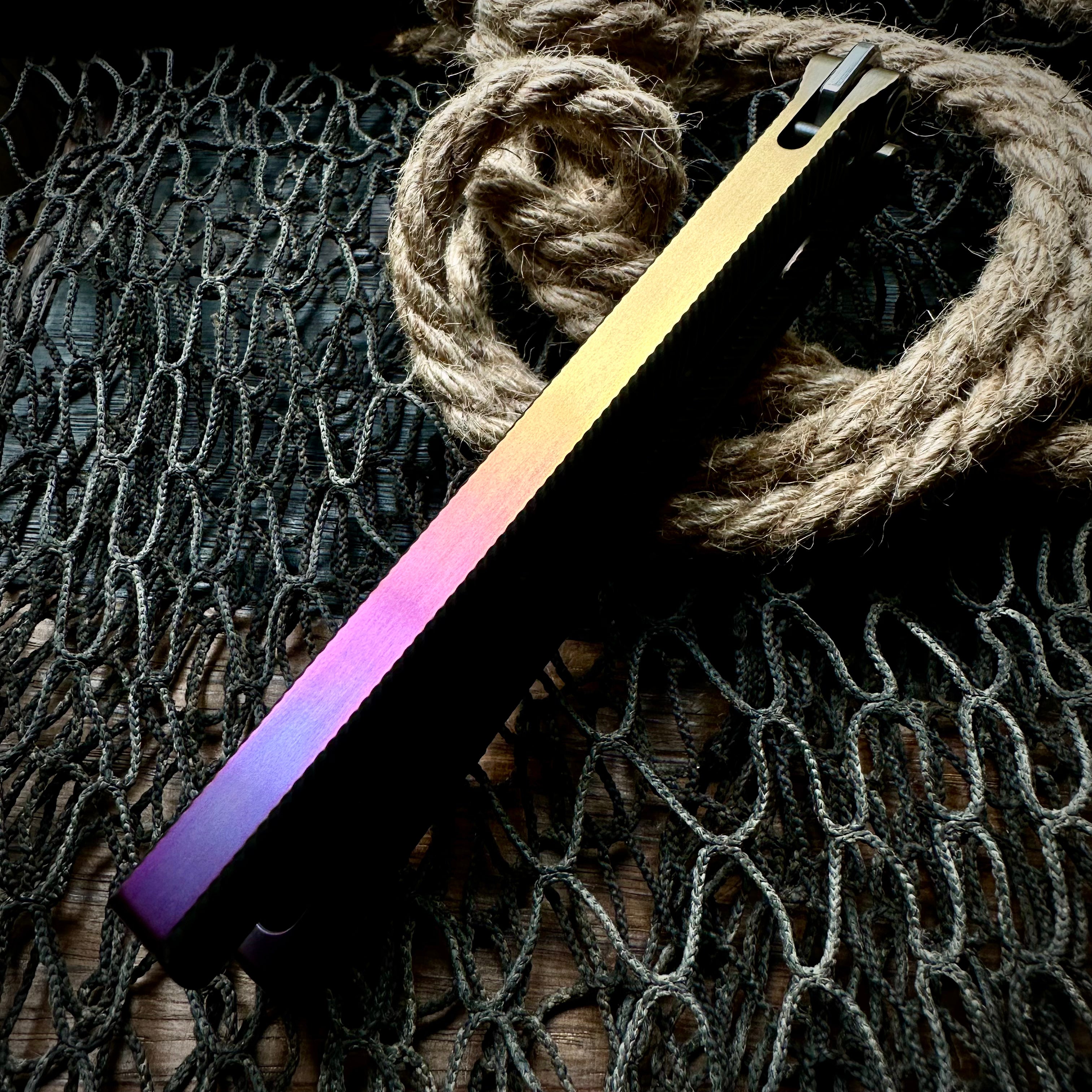 Medford Knife and Tool Viceroy Balisong Knife - Tumbled S45vn Double Edge Blade, Milled Black and Brushed Bronze/Violet Handle