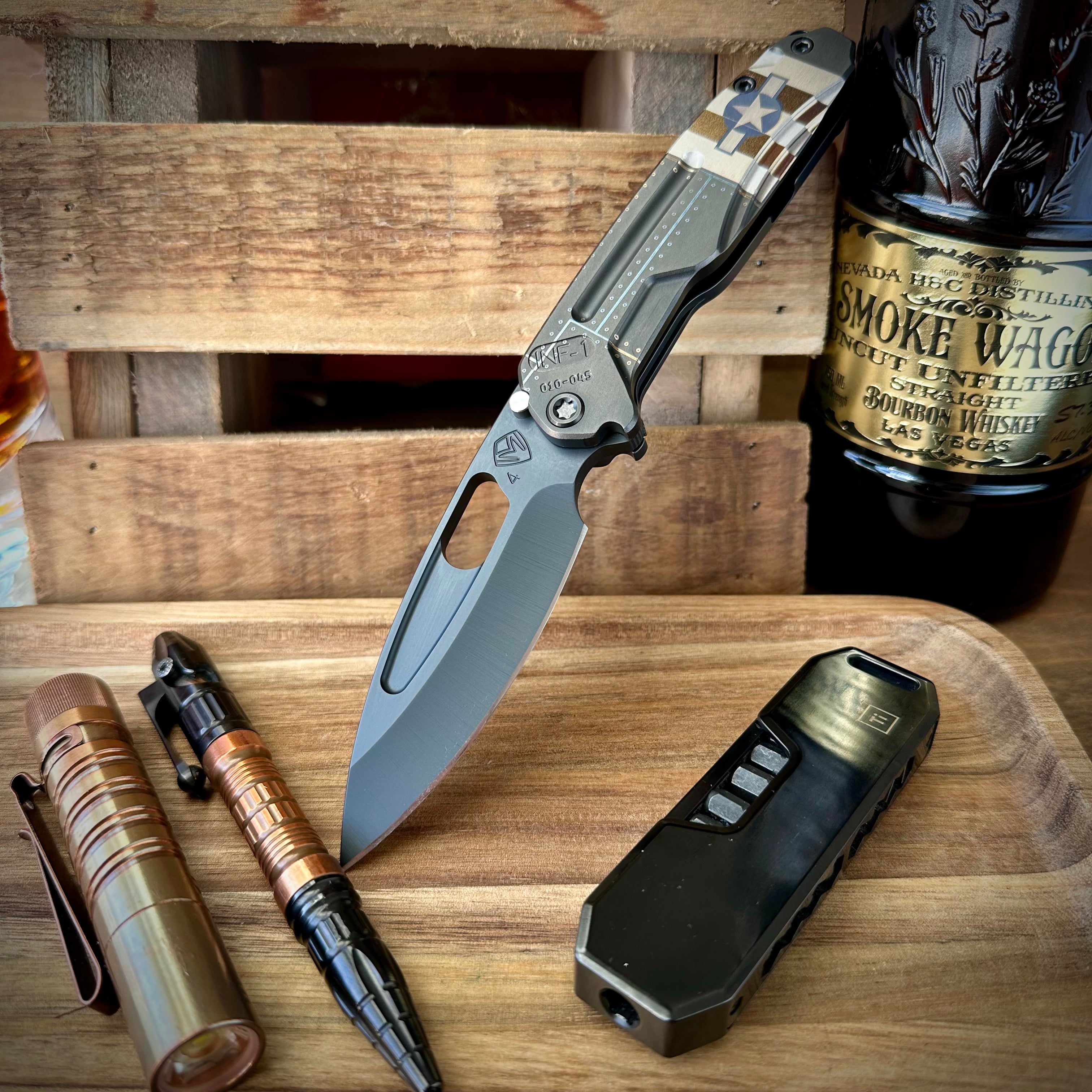 Medford Knives Infraction DLC S45vn Drop Point w/ Stars and Bars Laser Etch