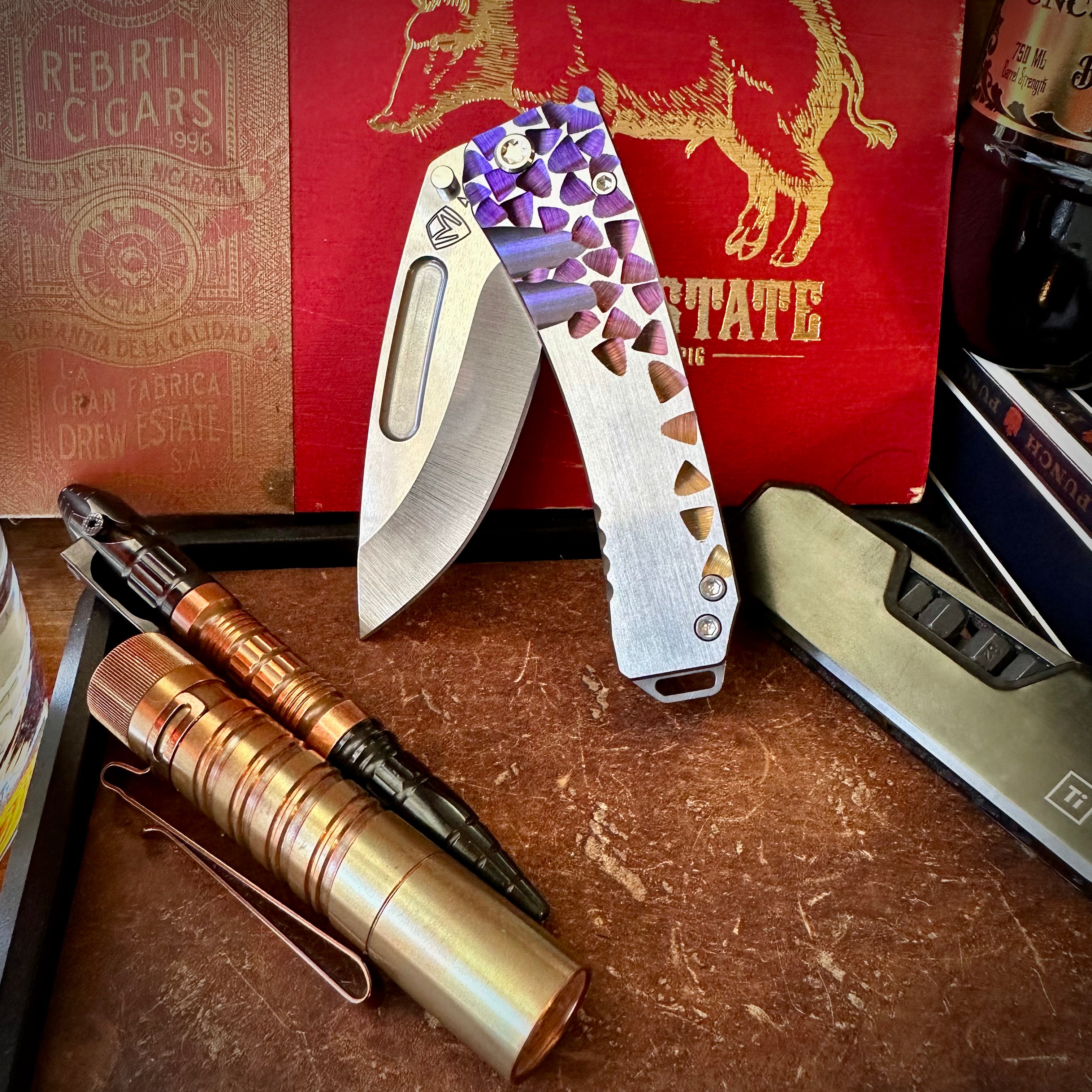 Medford Knives Midi Marauder Blue/Violet Fade "Failing Leaves" Brushed Flats