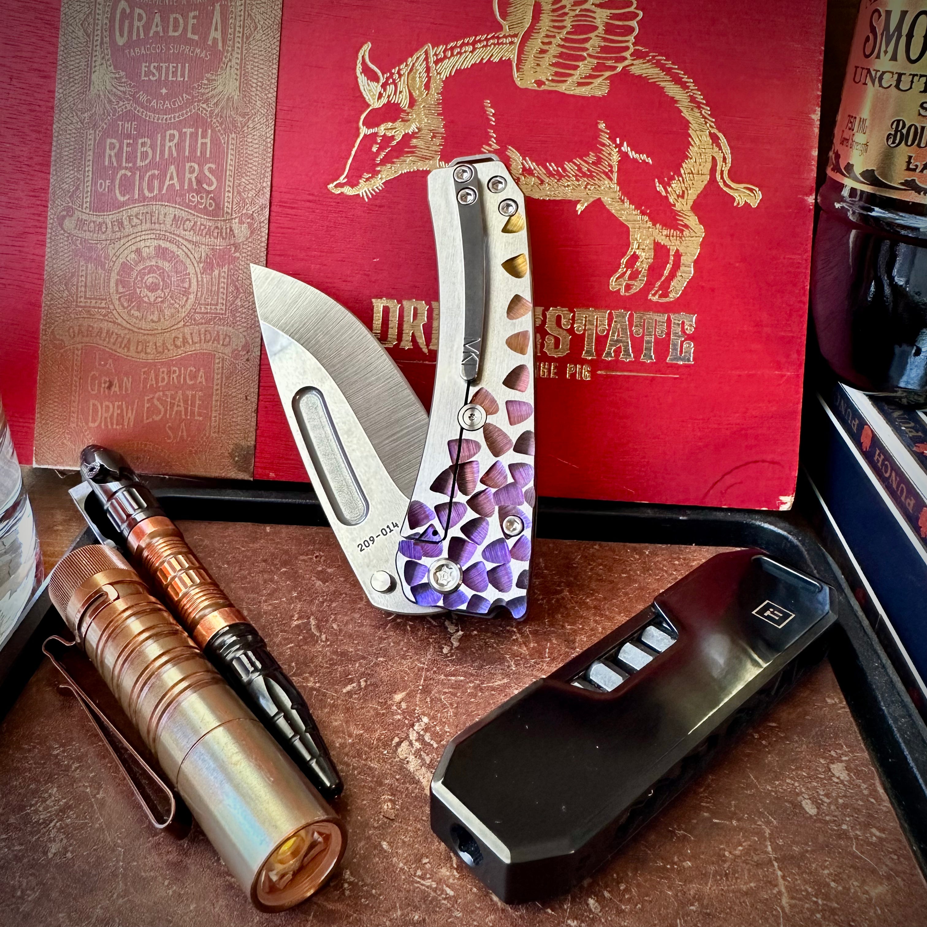 Medford Knives Midi Marauder Blue/Violet Fade "Failing Leaves" Brushed Flats