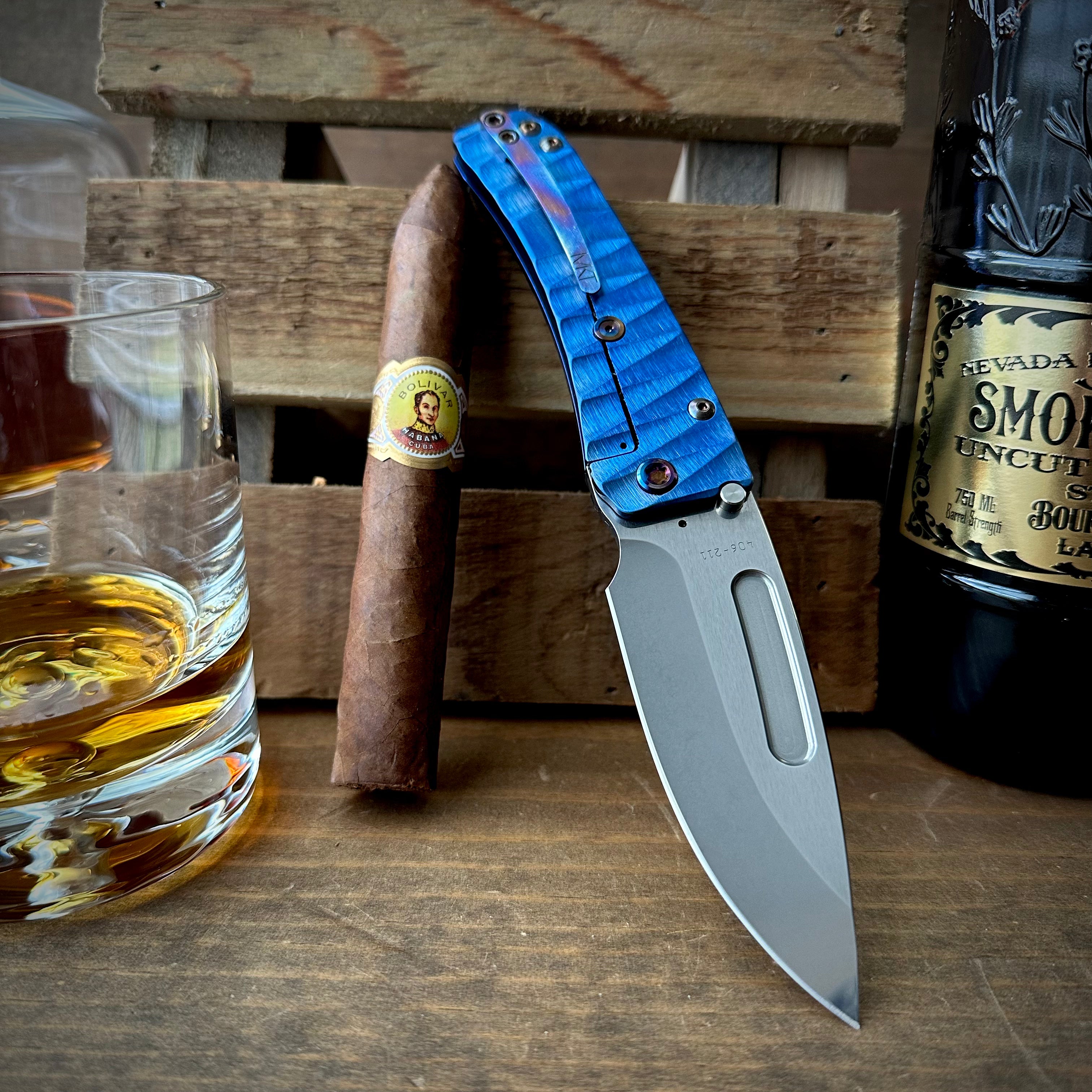 Medford Knives Slim Midi Marauder - S45vn Drop Point w/ Blue Ano Lightening-1