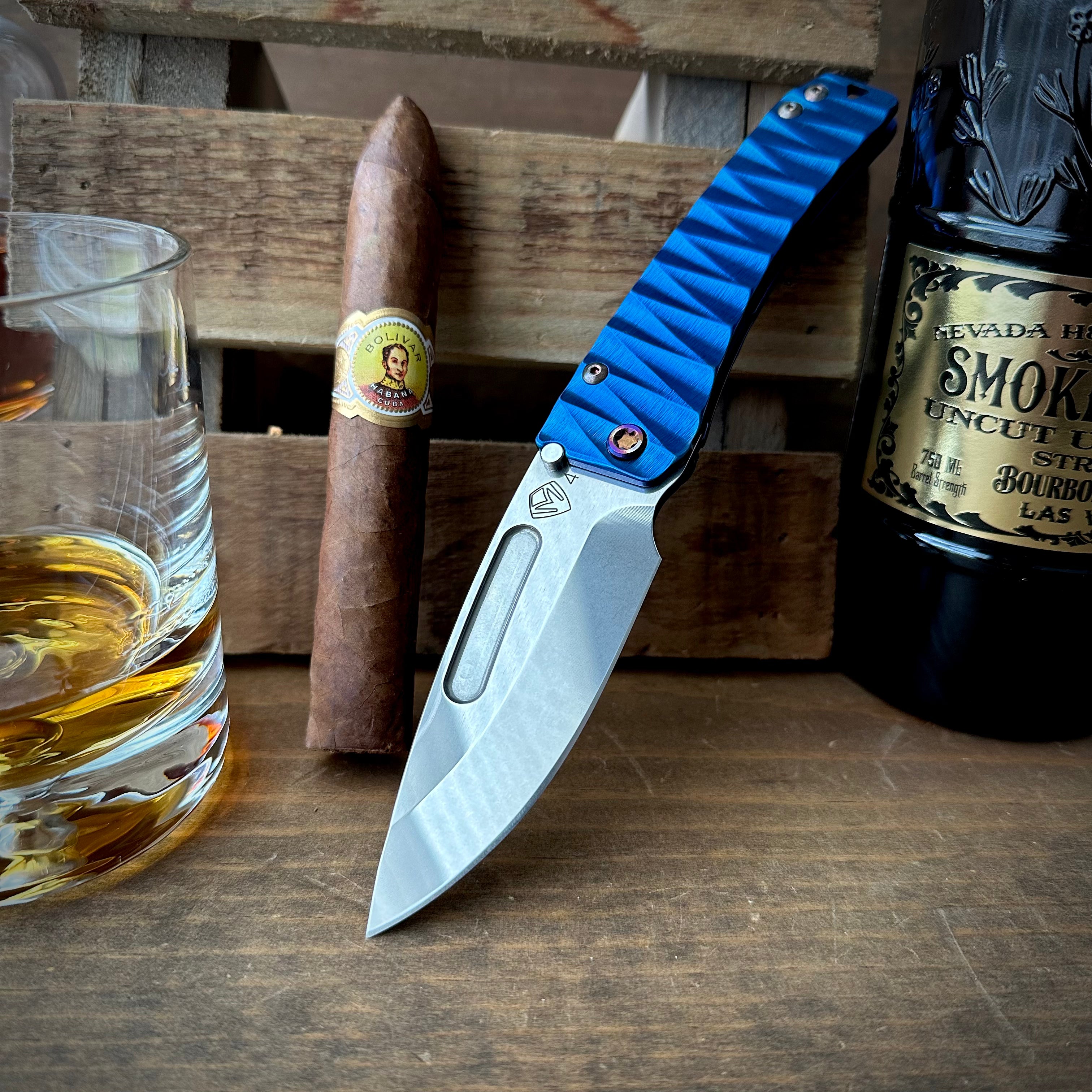 Medford Knives Slim Midi Marauder - S45vn Drop Point w/ Blue Ano Lightening