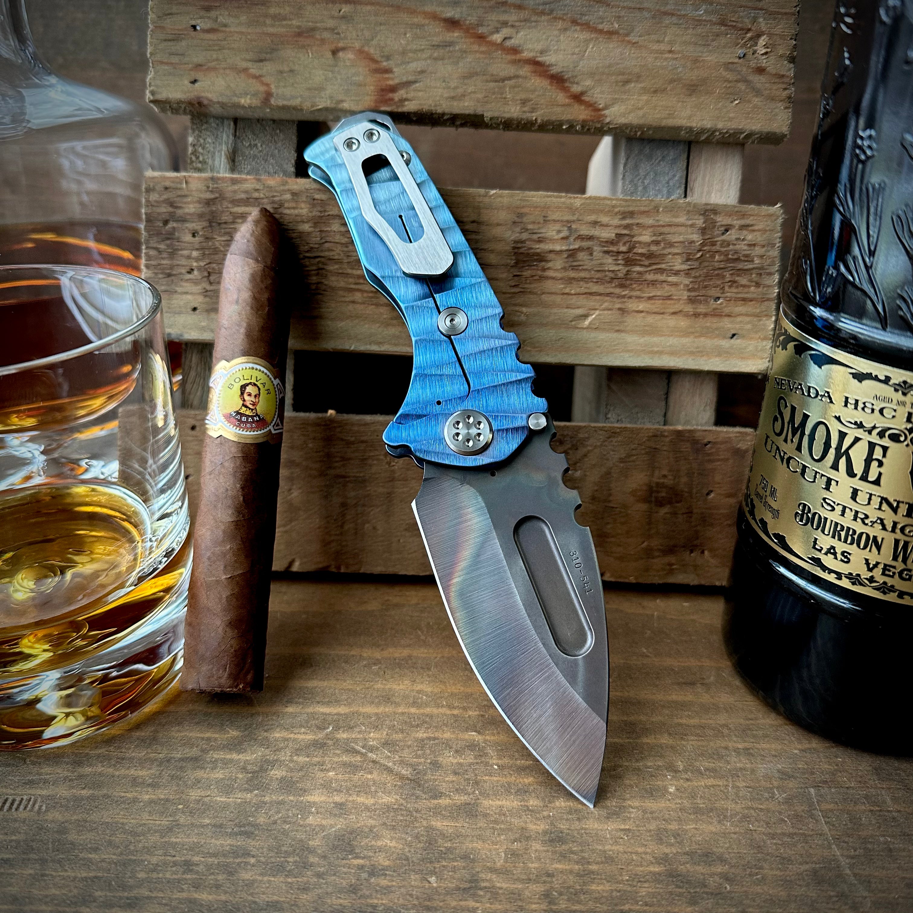 Medford Praetorian Genesis T - S45vn Drop Point Vulcan Blade, Blue Fade Scales - Open Lock Side