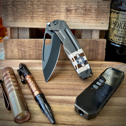 Medford Knives Infraction DLC S45vn Drop Point w/ Stars and Bars Laser Etch