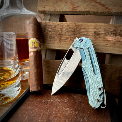 Medford Knives Infraction Tumbled S45vn Blade Hammered Teal Blue Titanium Hanldes