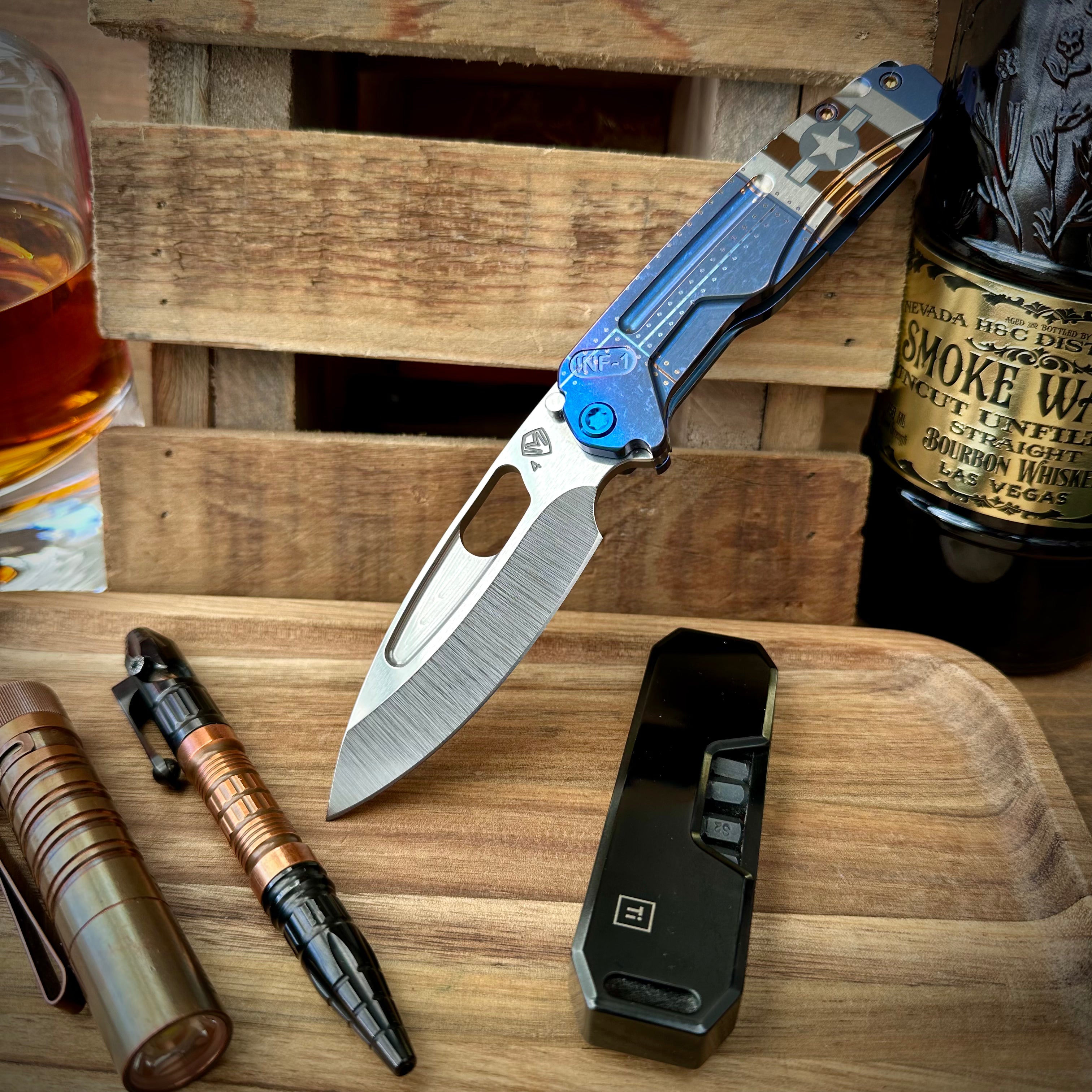 Medford Knives Infraction Tumbled S45vn Drop Point w/ Tumbled Blue Stars and Bars