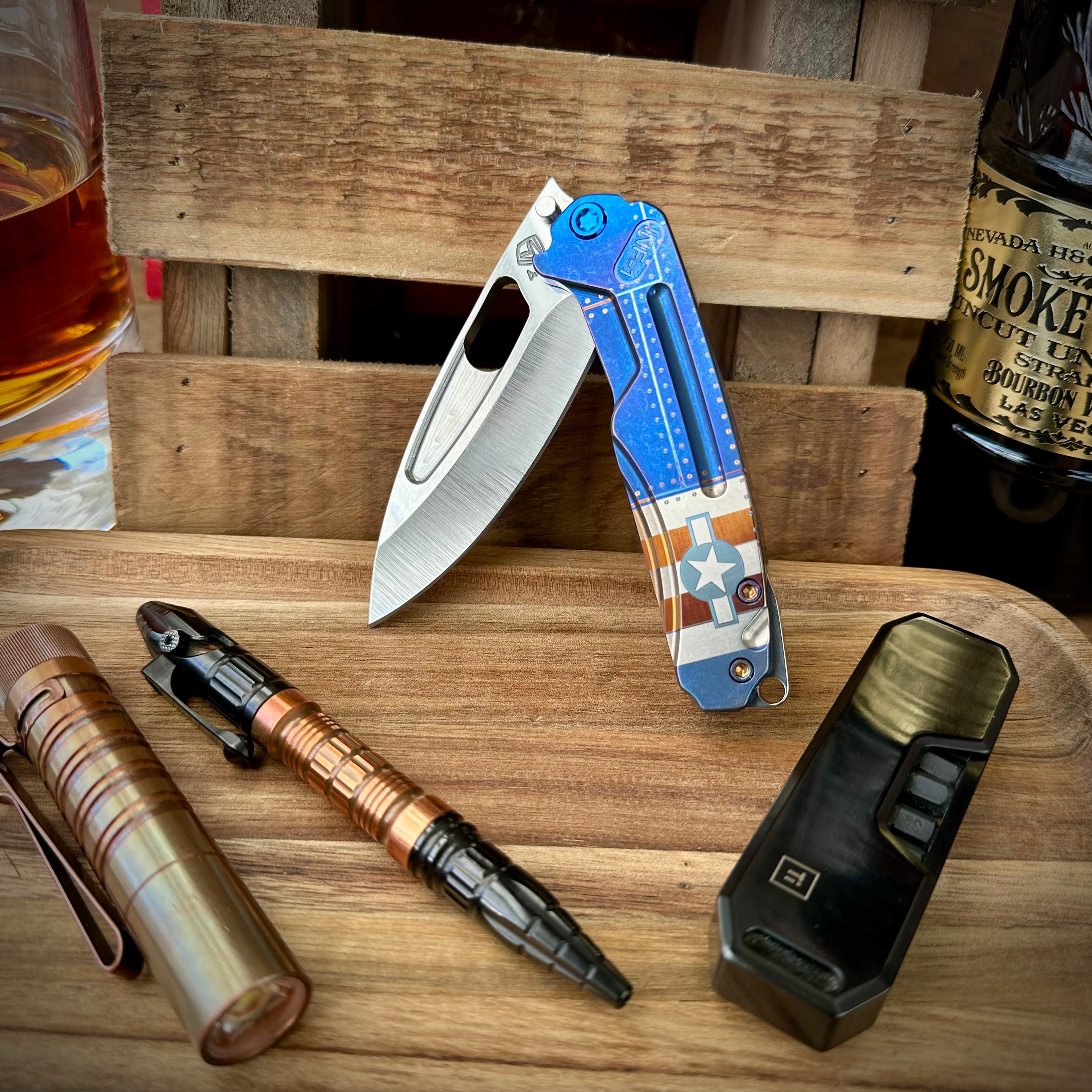 Medford Knives Infraction Tumbled S45vn Drop Point w/ Tumbled Blue Stars and Bars
