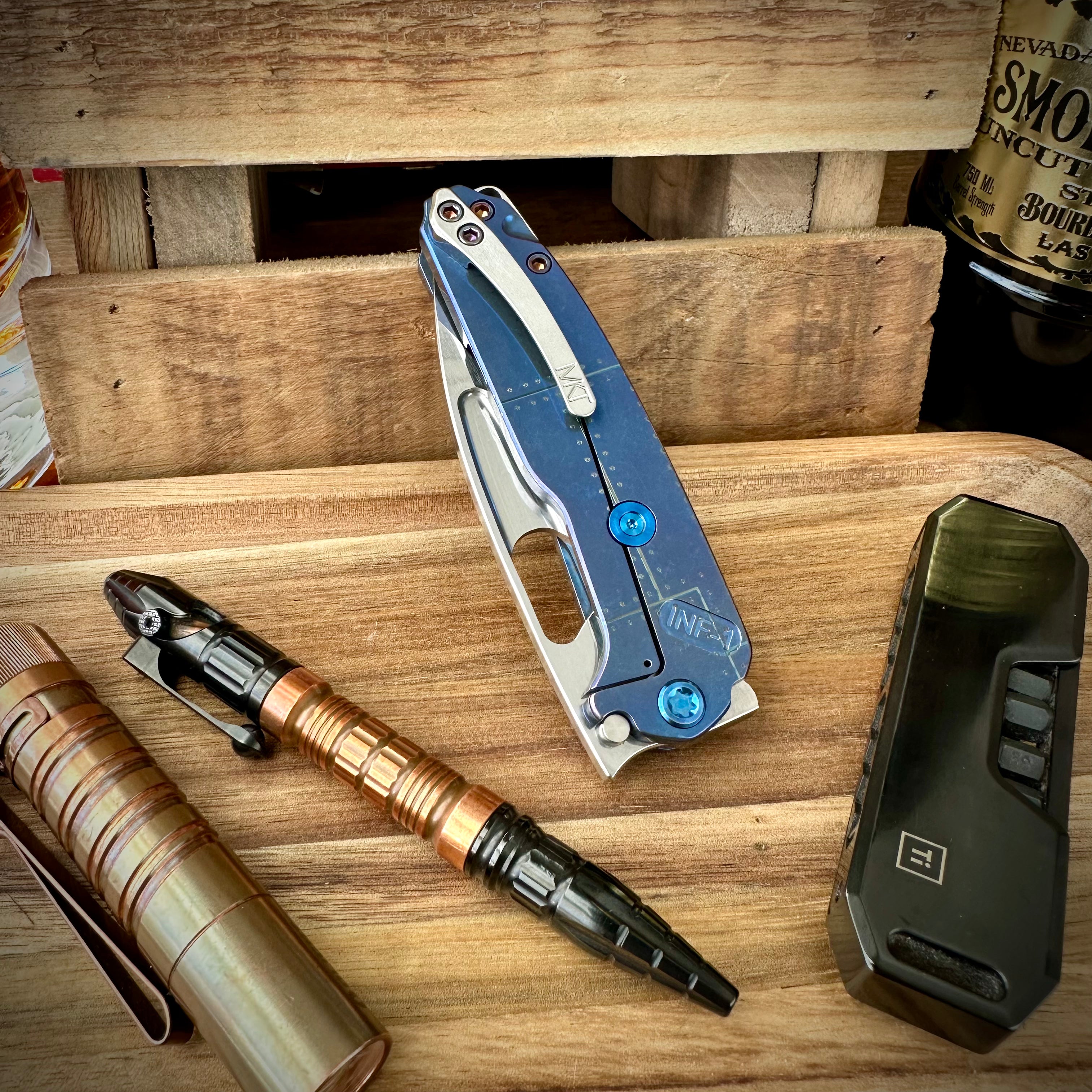 Medford Knives Infraction Tumbled S45vn Drop Point w/ Tumbled Blue Stars and Bars