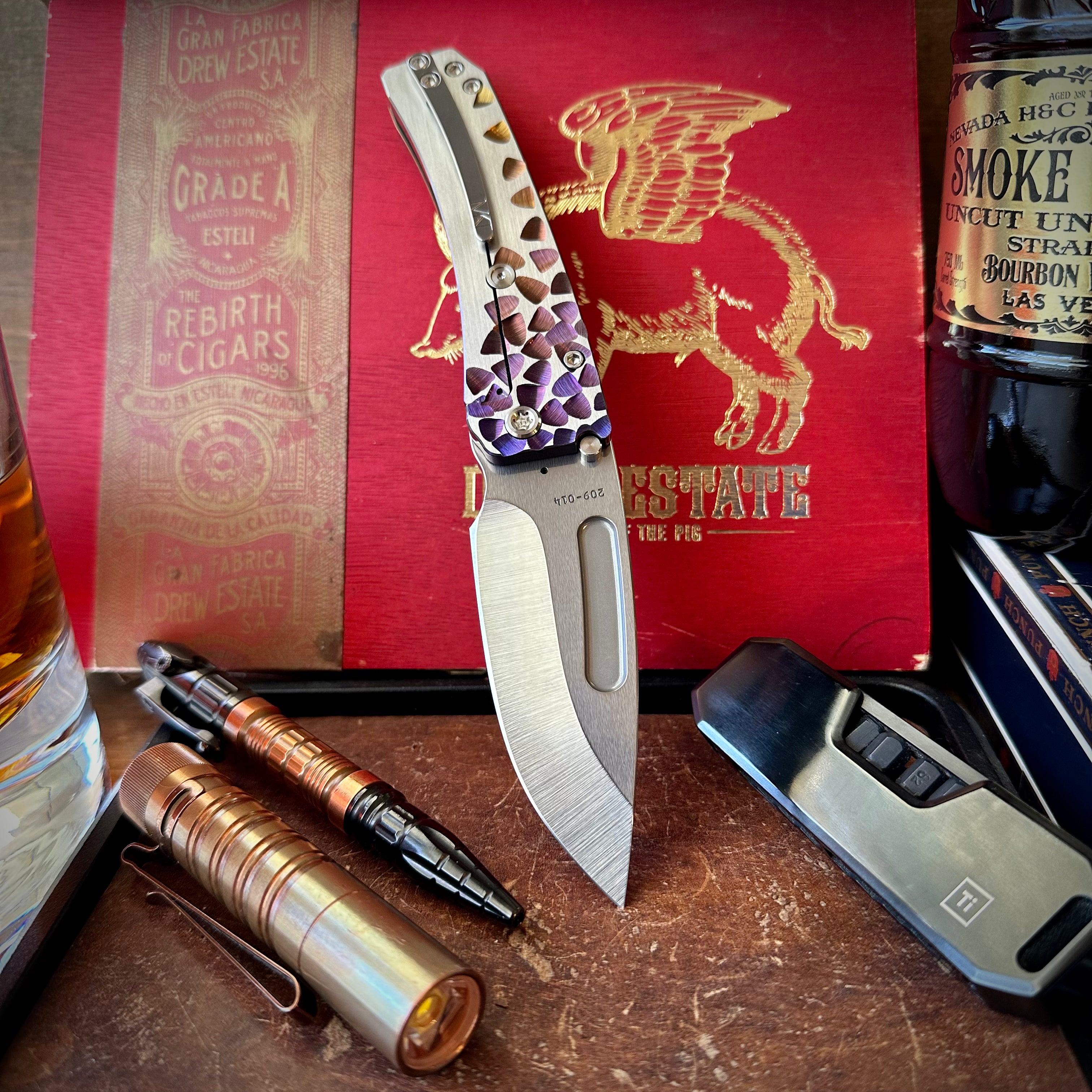 Medford Knives Midi Marauder Blue/Violet Fade "Failing Leaves" Brushed Flats