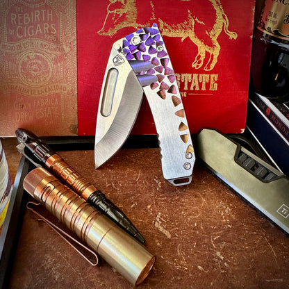 Medford Knives Midi Marauder Blue/Violet Fade "Failing Leaves" Brushed Flats