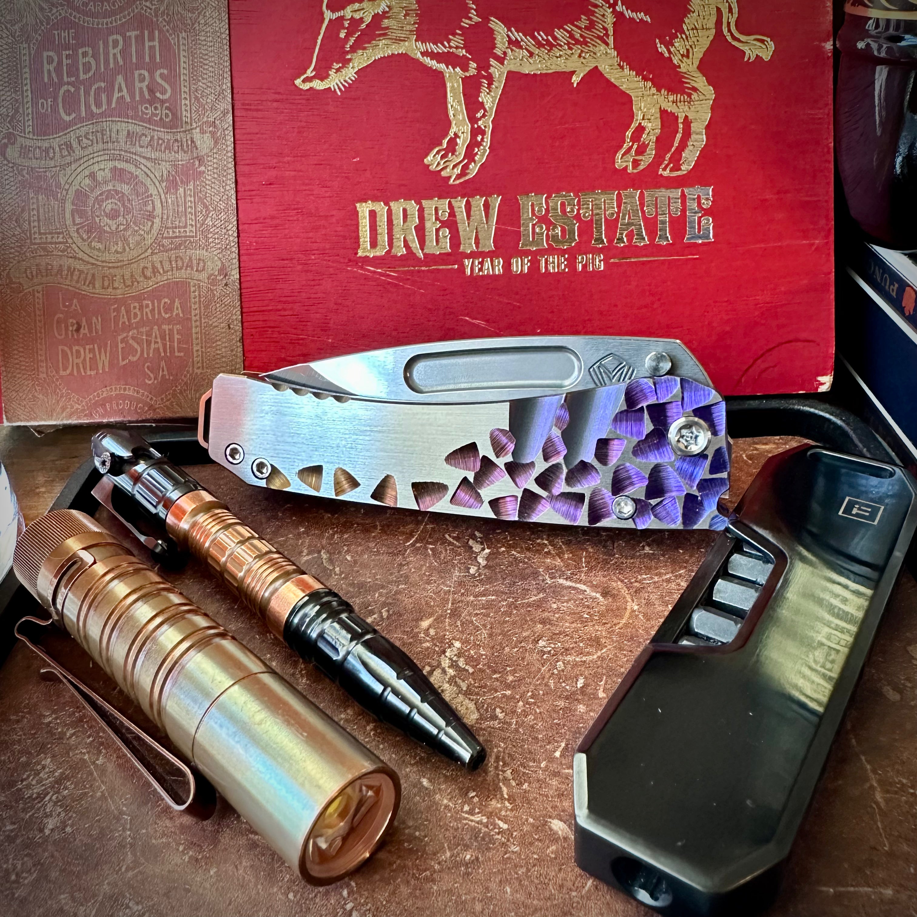 Medford Knives Midi Marauder Blue/Violet Fade "Failing Leaves" Brushed Flats