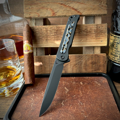 Medford Knives T-Bone DLC S45vn Drop Point Blade, DLC Handles/DLC Mosaic Inlay
