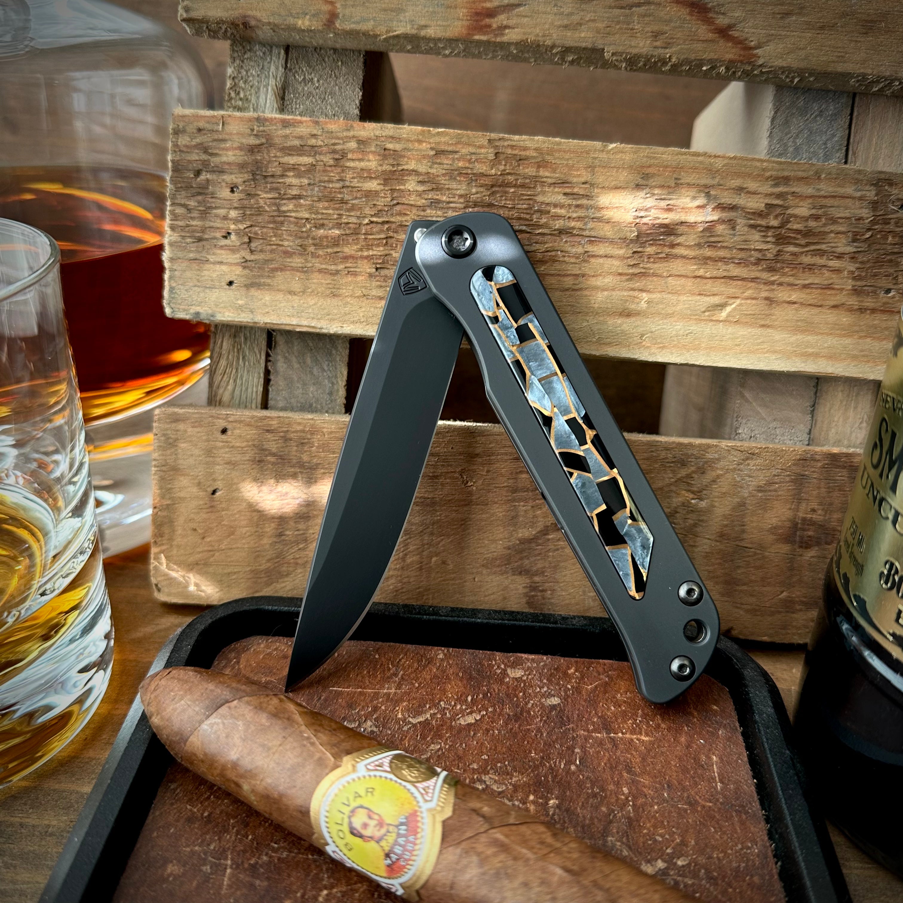 Medford Knives T-Bone DLC S45vn Drop Point Blade, DLC Handles/DLC Mosaic Inlay